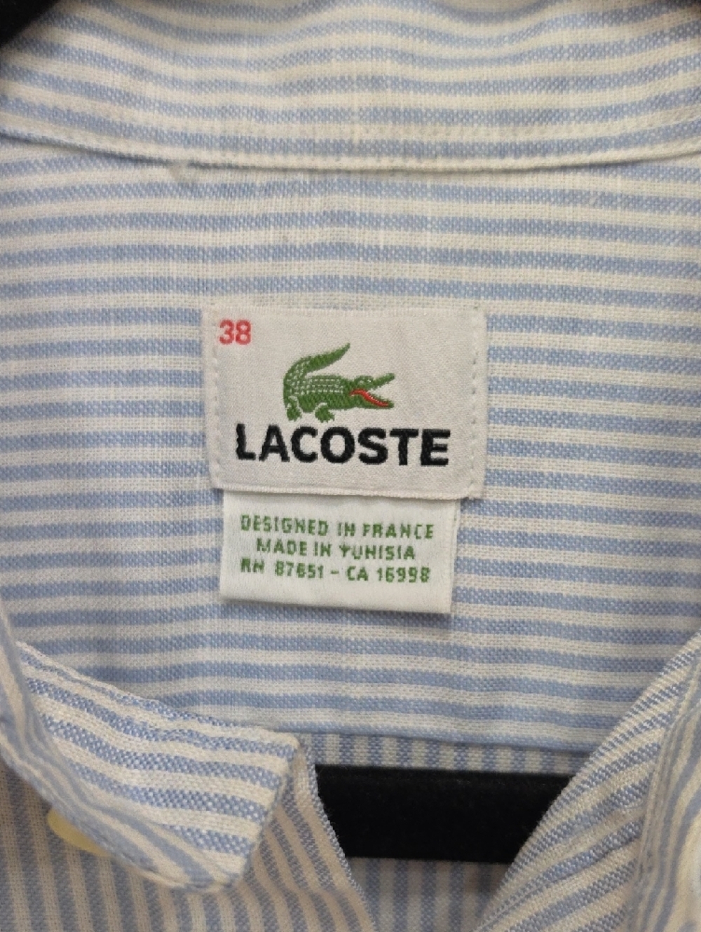 Lacoste Men’s Light Blue & White Striped Button-Down 56% Linen, S(38), NWOT - Picture 2 of 16